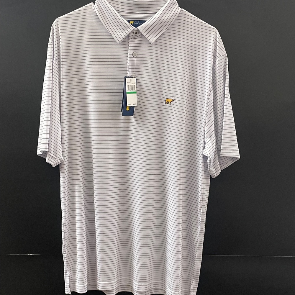 Men's Gray Micro-Stripe Polo with Small Embroidered Logo